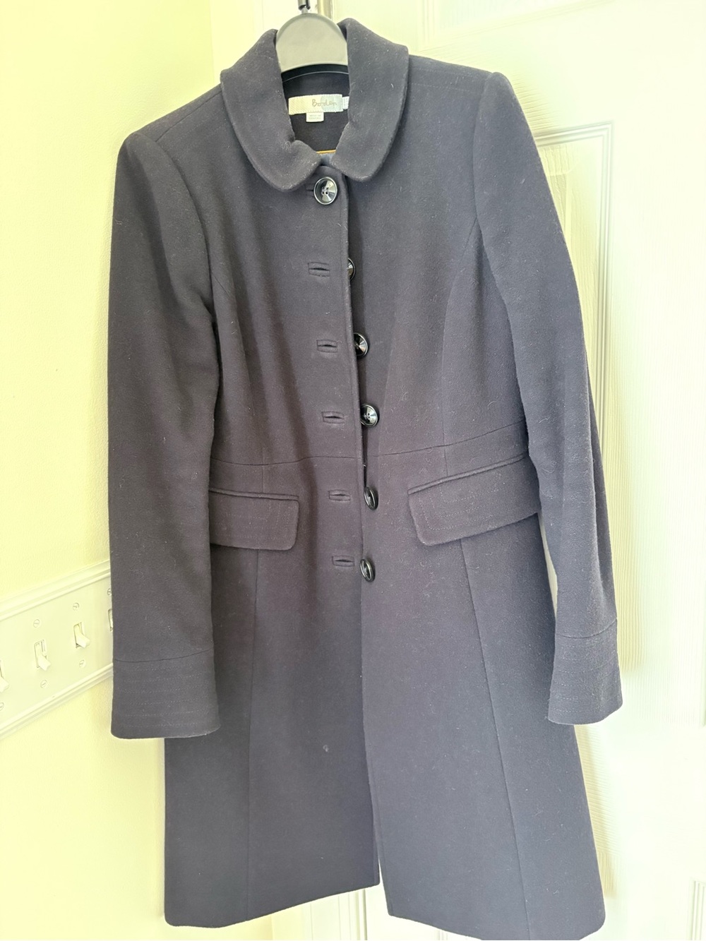 Boden Navy Wool Blend Button-Front Long Coat